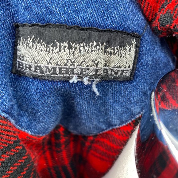 Vintage Bramble Lane Denim bomber jacket size medium plaid lining cotton - Picture 3 of 11